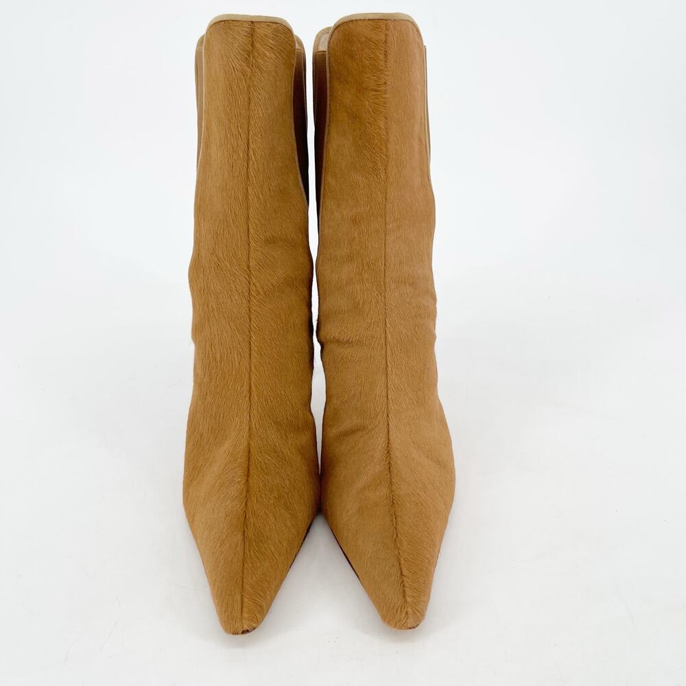 Manolo Blahnik Vintage Ponyhair Camel Brown Heeled Chelsea Ankle Boots IT 37 - Picture 6 of 12